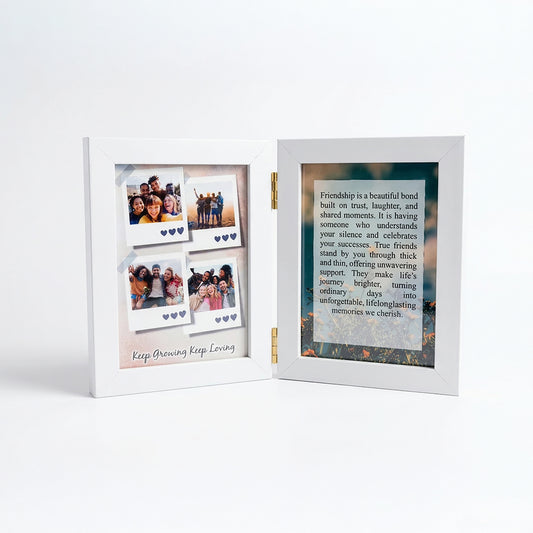 DEEP PRINT Personalized Dual Photo & Message Frame, Book Style Anniversary Photo Frame, Birthday, Couple Anniversary, Retirement, Farewell, Fressers Party Personalized - 5x7 Inch Premium White