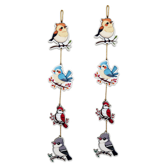 et of 2 Bird Theme Wall Hanging | Cute Decorative Hanging for Home Decor | Premium Glossy Printed MDF Wall Decor with Golden String | Living Room, Bedroom, Kids Room Decoration