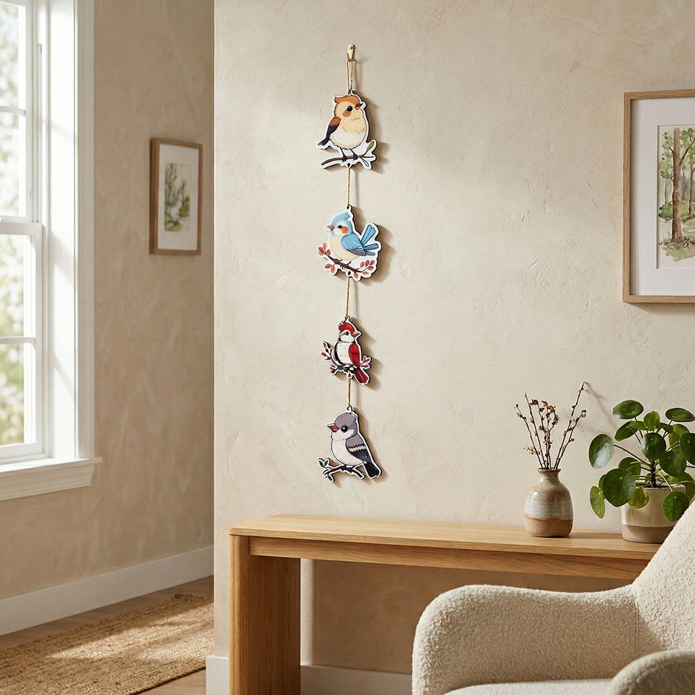 et of 2 Bird Theme Wall Hanging | Cute Decorative Hanging for Home Decor | Premium Glossy Printed MDF Wall Decor with Golden String | Living Room, Bedroom, Kids Room Decoration