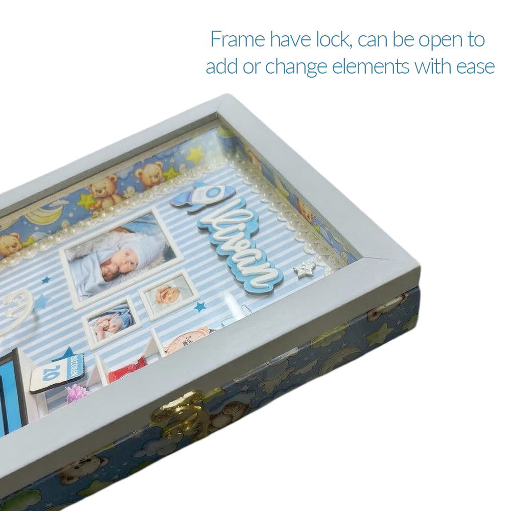 DEEP PRINT Personalized Baby Memory Box 14x10 Inches Photo Frame for Newborns, Openable Front for Customization, Working LED Lights with Provider Adapter (Baby Boy)