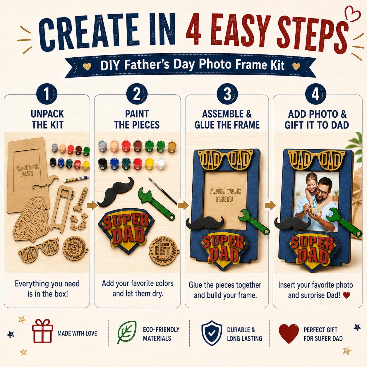DIY Super DAD Coloring Frame With Photo Print