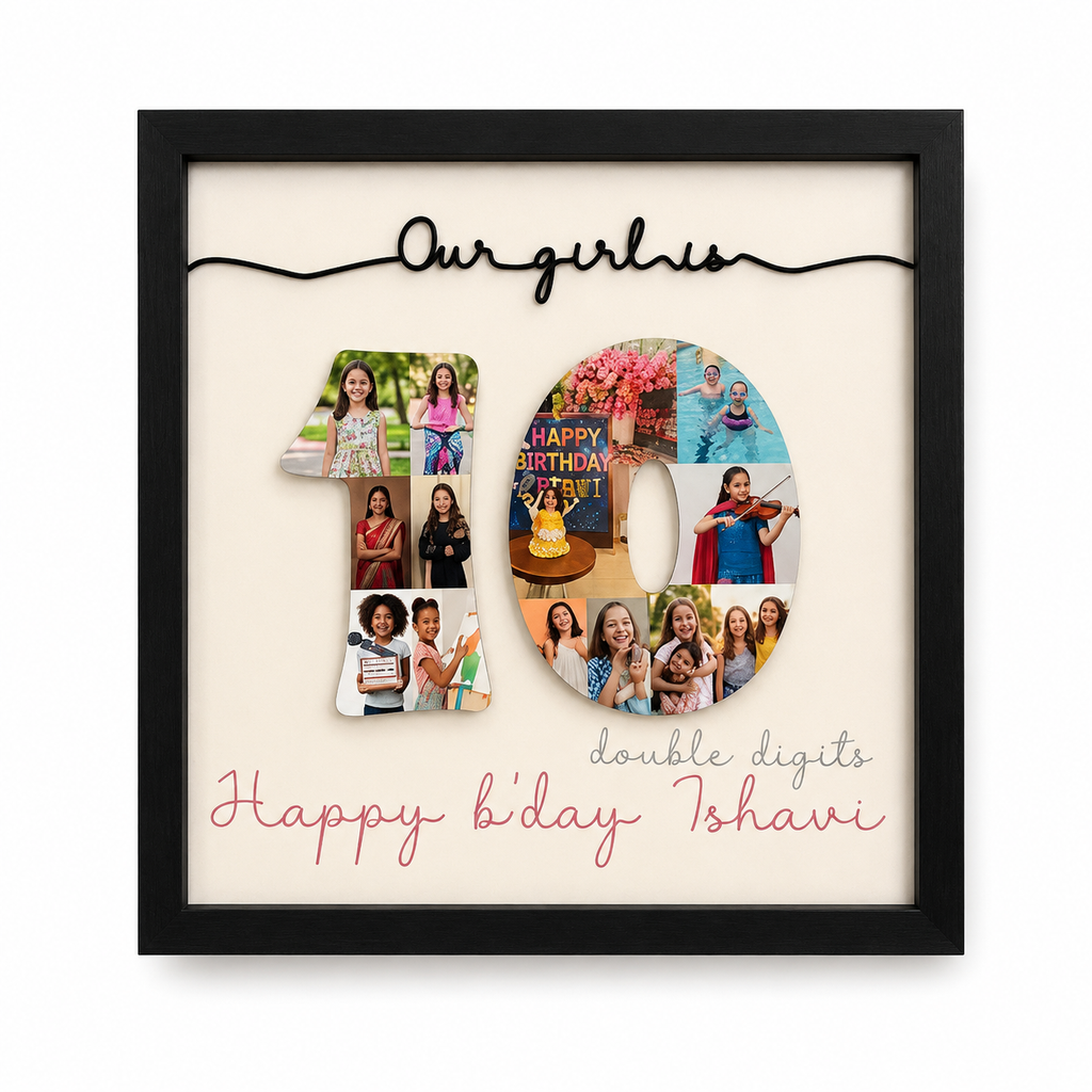 14 x 14 Inchs Number Birthday Frame With Year And Photo Customizable