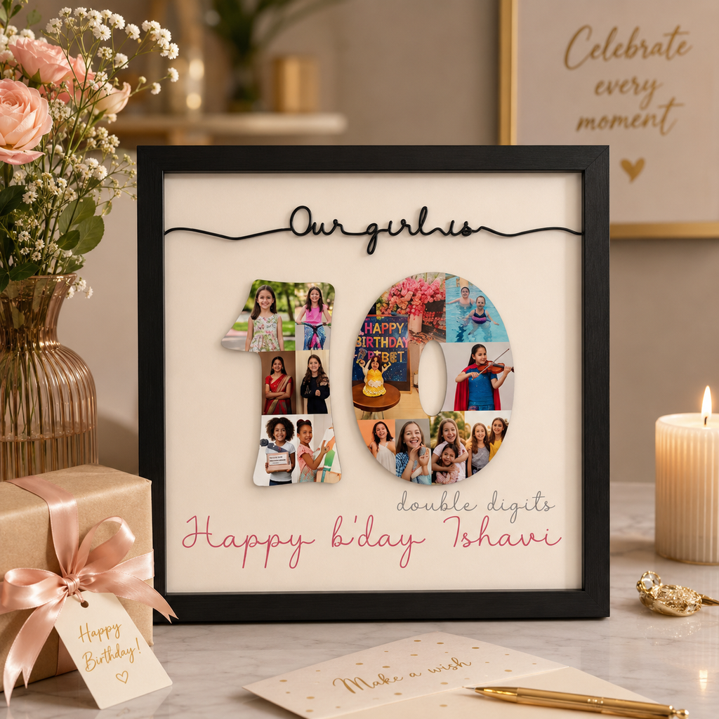 14 x 14 Inchs Number Birthday Frame With Year And Photo Customizable