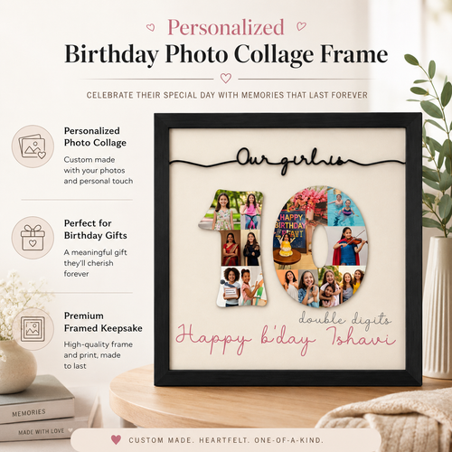 14 x 14 Inchs Number Birthday Frame With Year And Photo Customizable