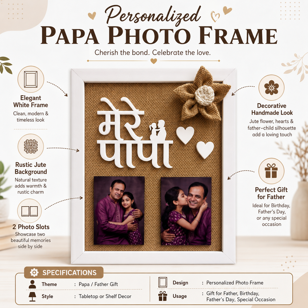 Mere Papa Photo Frame With Jute Background Fathers Day Gift