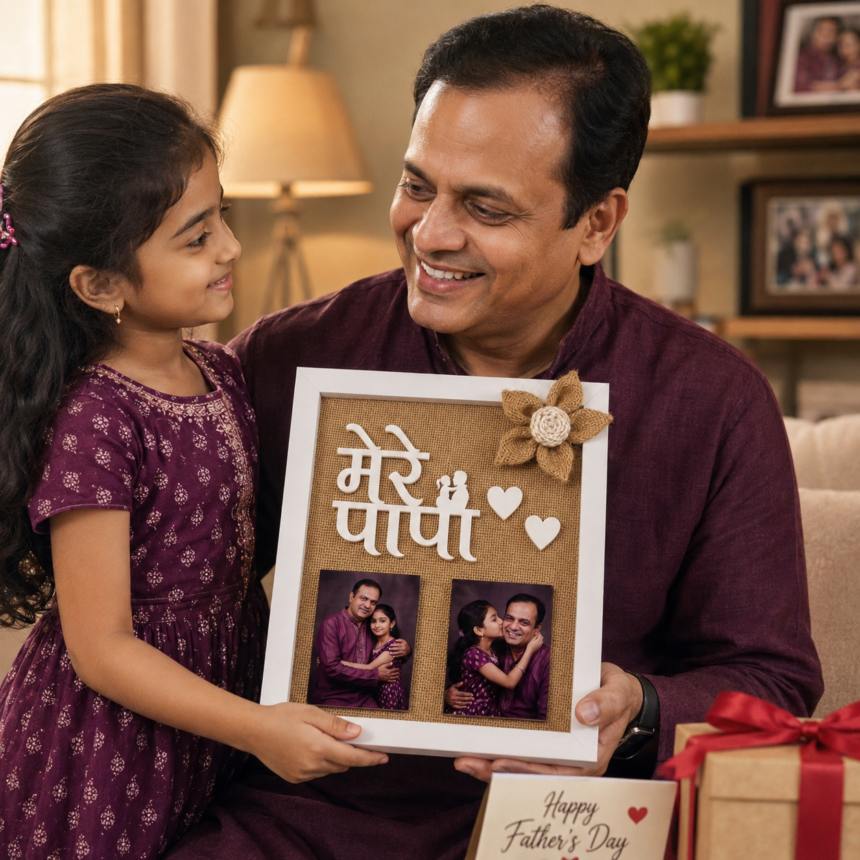 Mere Papa Photo Frame With Jute Background Fathers Day Gift